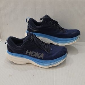 Hoka Bondi 8 Men's Navy and light Blue cushioned running shoes Size 10 D